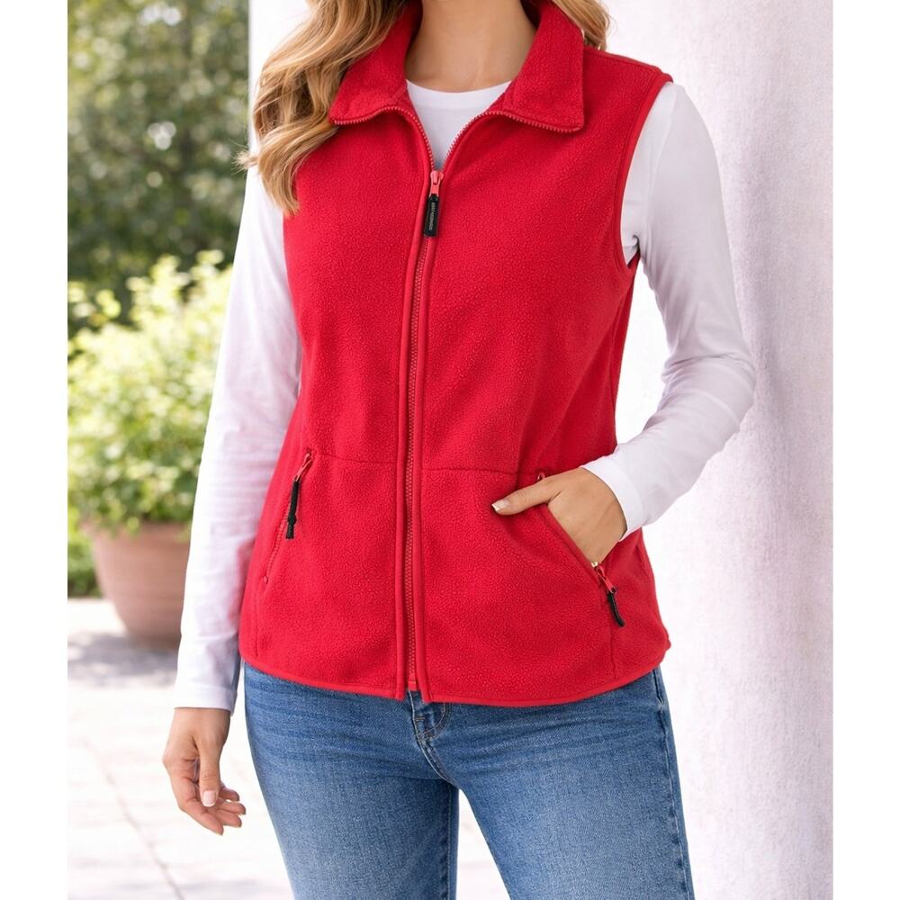 WOMAN'S VEST MOUNTAIN LAKE Large RED FLEECE WINTER FALL